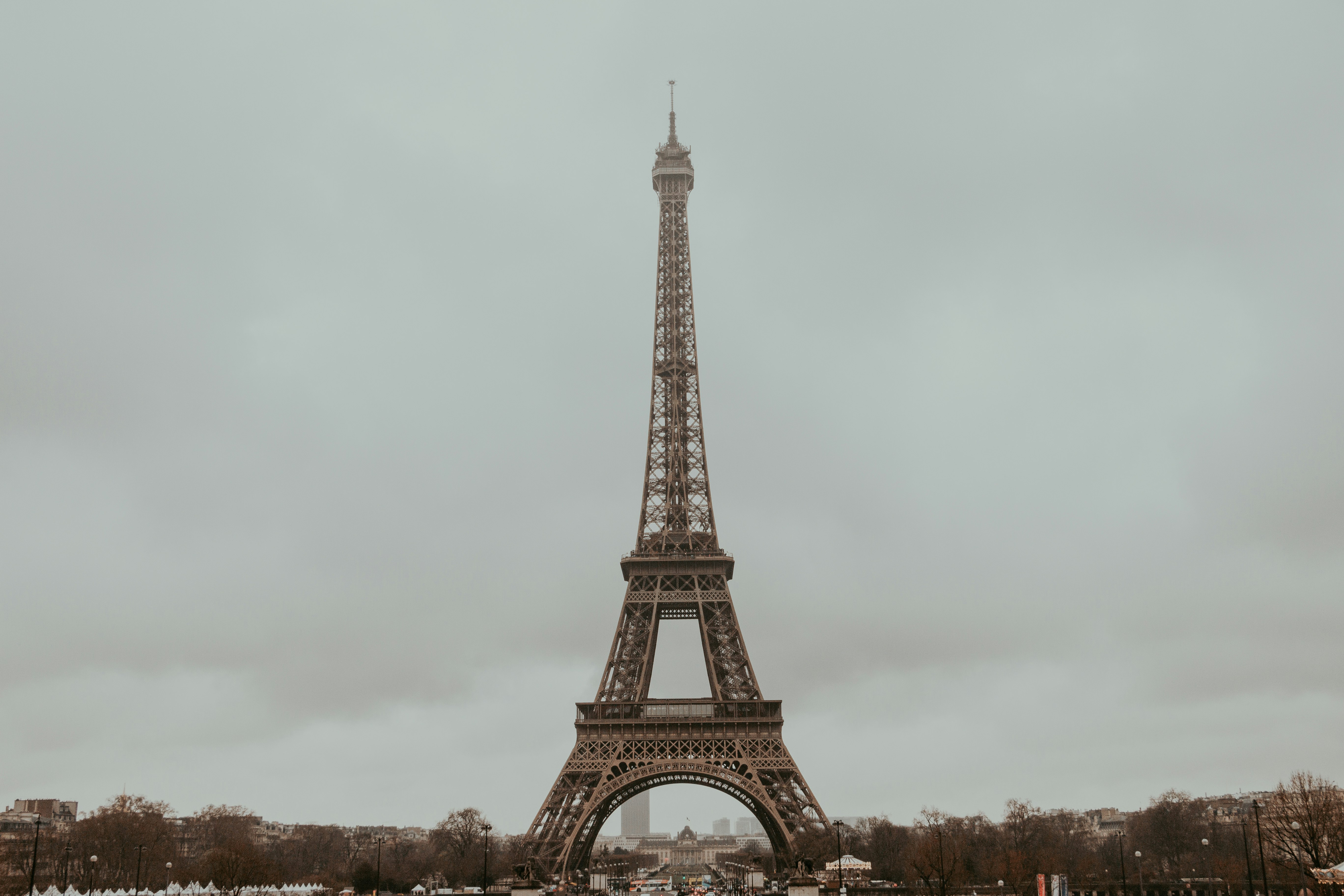 eiffel tower under gray sky